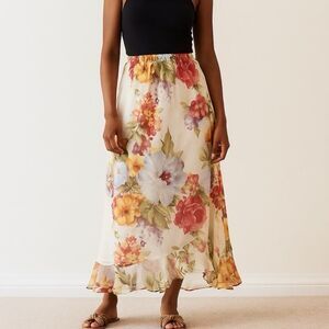 Vintage floral chiffon flowy cottagecore coquette skirt